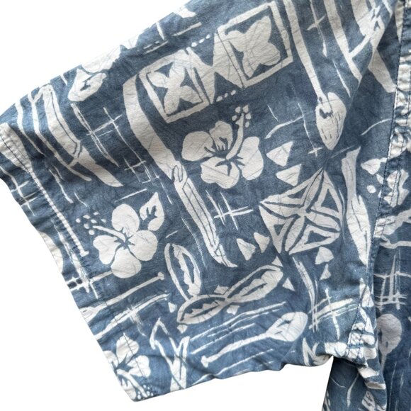 Go Barefoot Vintage Hawaiian Shirt Mens L Blue Floral Print Cotton Short Sleeve - Picture 5 of 12